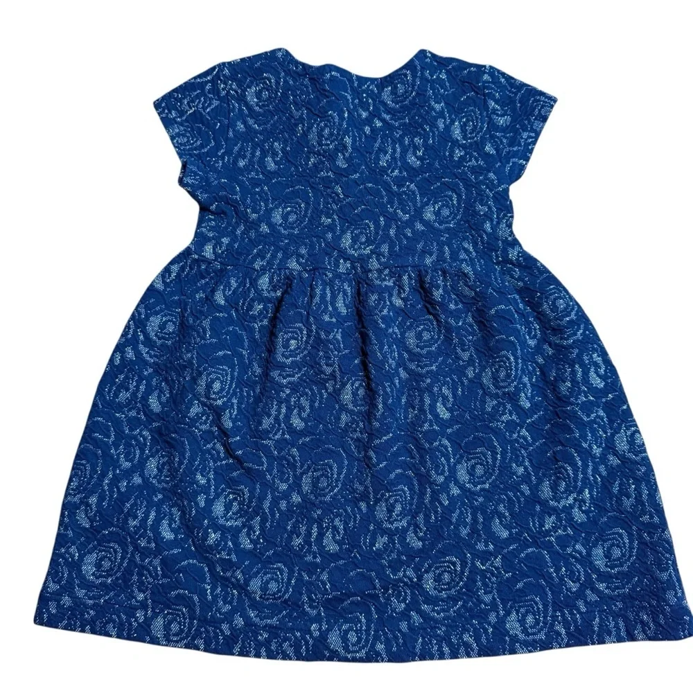 ZARA Girls Blue Textured Floral Short Sleeve Dress Size 3/4
